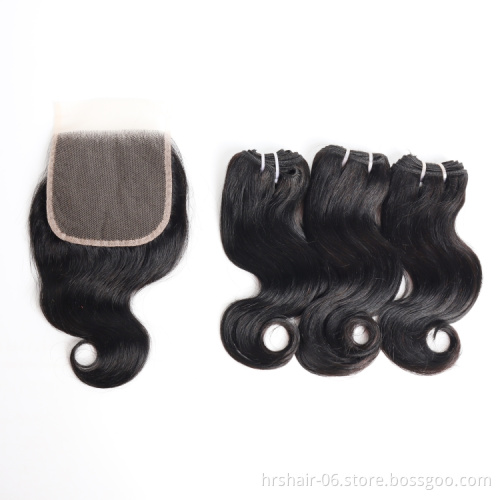 Wholesale  virgin brazilian human hair unprocessed  body weaves frontal lace closure with bundles